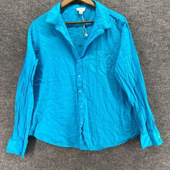 Sigrid Olsen Shirt Women L Large Blue Button Up Collared Long Sleeve Cotton - Picture 4 of 9